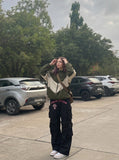 DAXUEN Black wide-leg cargo pants with gothic graphic — model photo