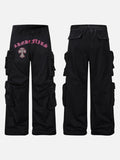 DAXUEN Black wide-leg cargo pants with gothic graphic