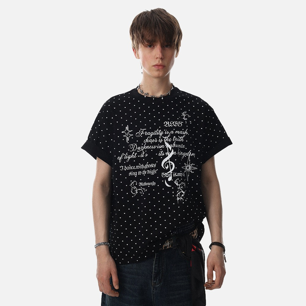 DAXUEN Short-sleeved relaxed-fit T-shirt with heart motifs and gothic graphic