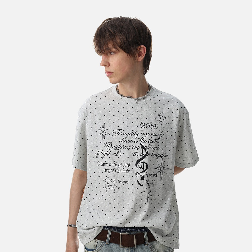 DAXUEN Short-sleeved relaxed-fit T-shirt with heart motifs and gothic graphic