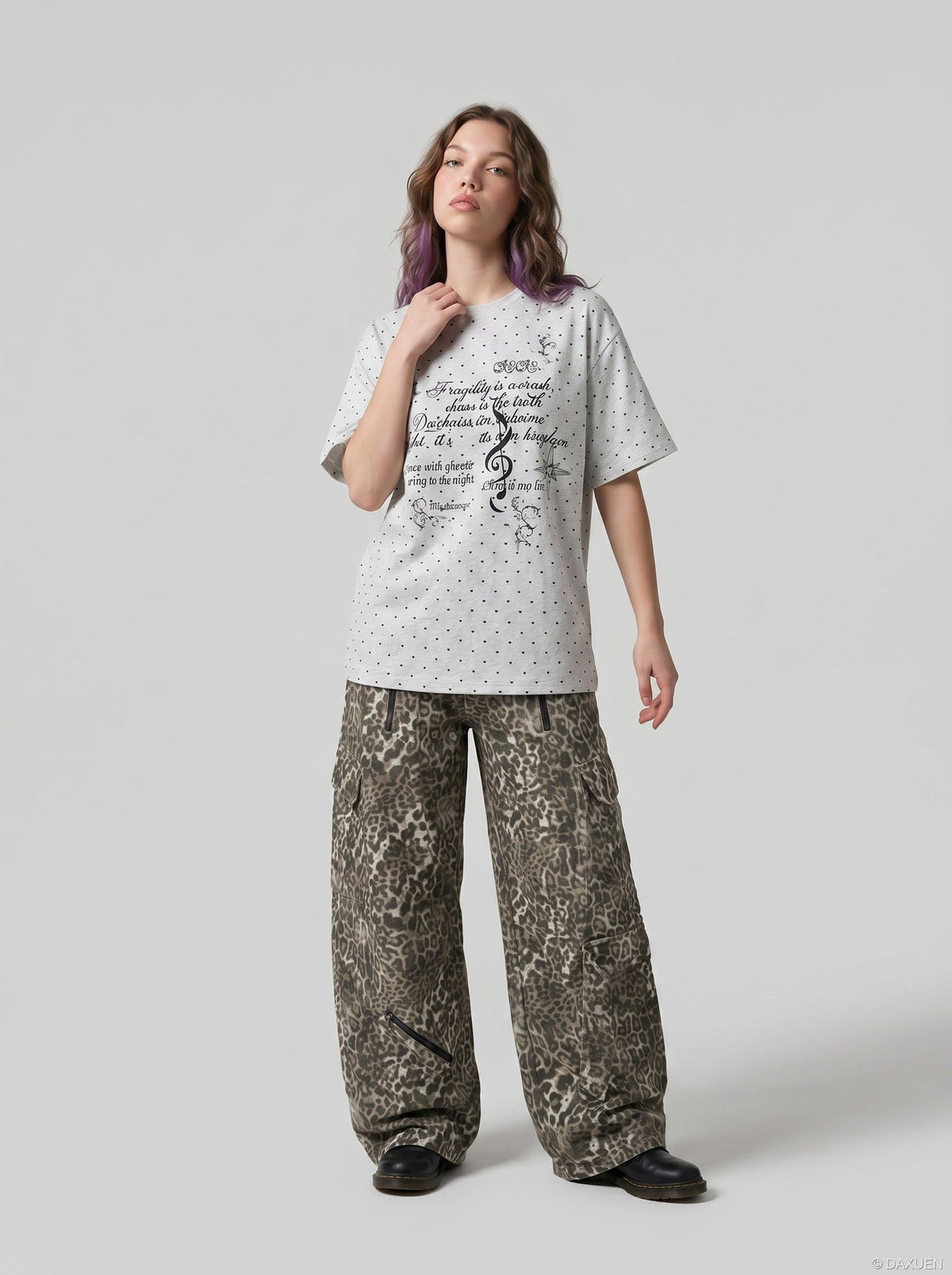DAXUEN Gothic Heart Print Relaxed T-Shirt | DAXUEN — model photo