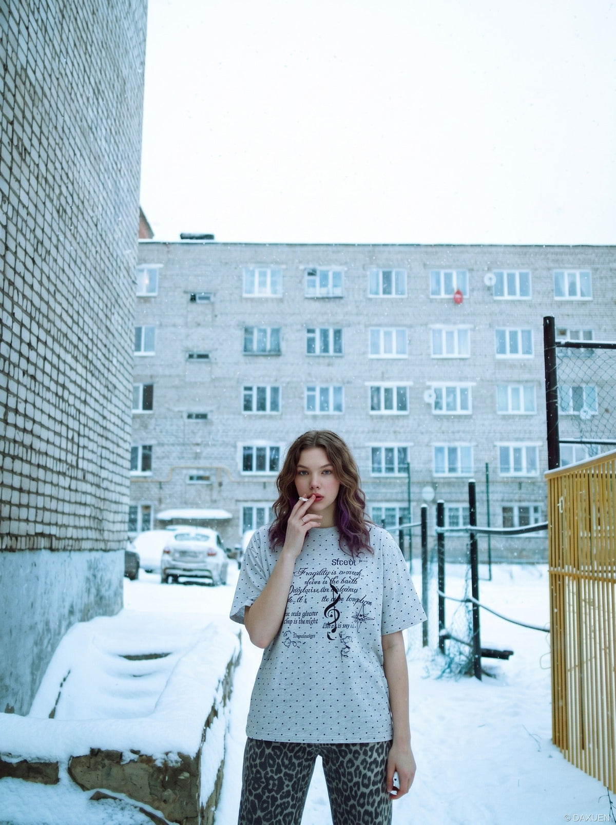 DAXUEN Gothic Heart Print Relaxed T-Shirt | DAXUEN — model photo
