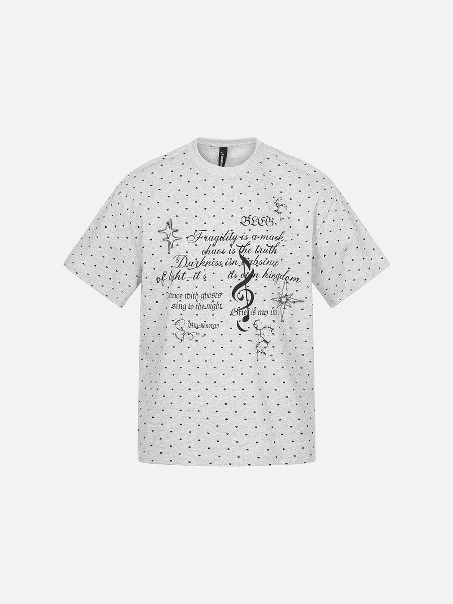 DAXUEN Short-sleeved relaxed-fit T-shirt with heart motifs and gothic graphic