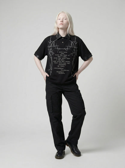 DAXUEN Black short-sleeved polo shirt with graphic print — model photo