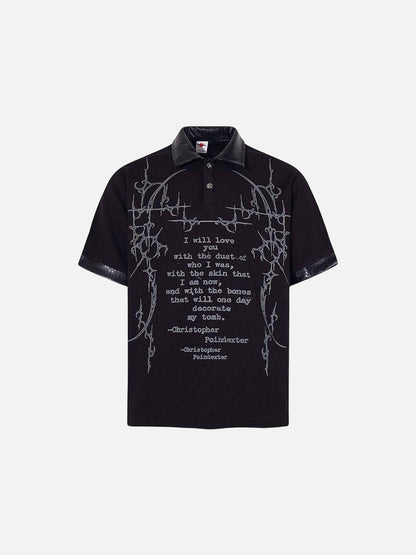 DAXUEN Black short-sleeved polo shirt with graphic print