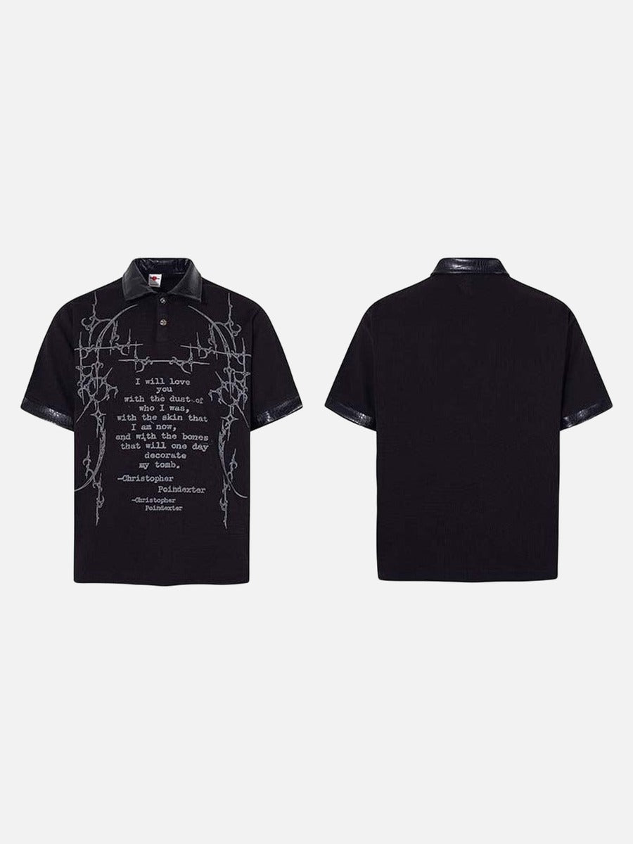 DAXUEN Black short-sleeved polo shirt with graphic print