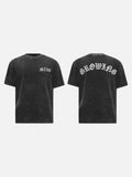 DAXUEN Gothic rhinestone graphic t-shirt in washed black