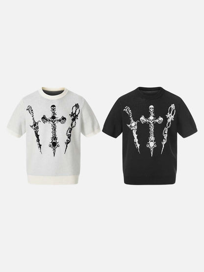 DAXUEN Gothic skull dagger graphic short-sleeve knit top