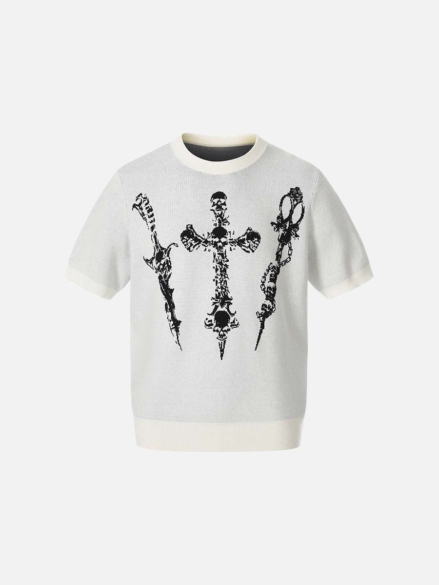 DAXUEN Gothic skull dagger graphic short-sleeve knit top