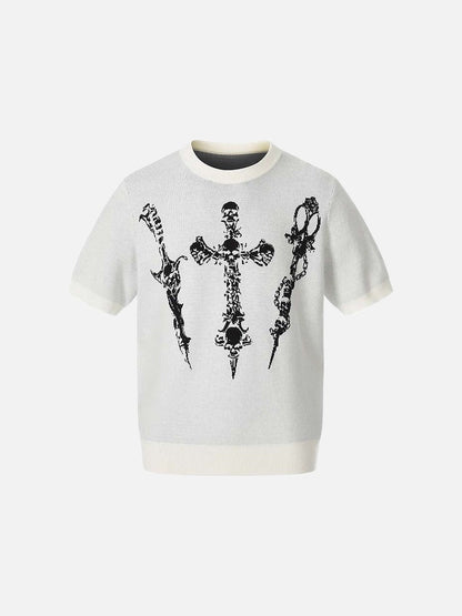 DAXUEN Gothic skull dagger graphic short-sleeve knit top