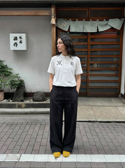 DAXUEN Gothic Skull Graphic Henley T-Shirt — model photo