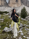 DAXUEN grey oversized gothic graphic tee — model photo