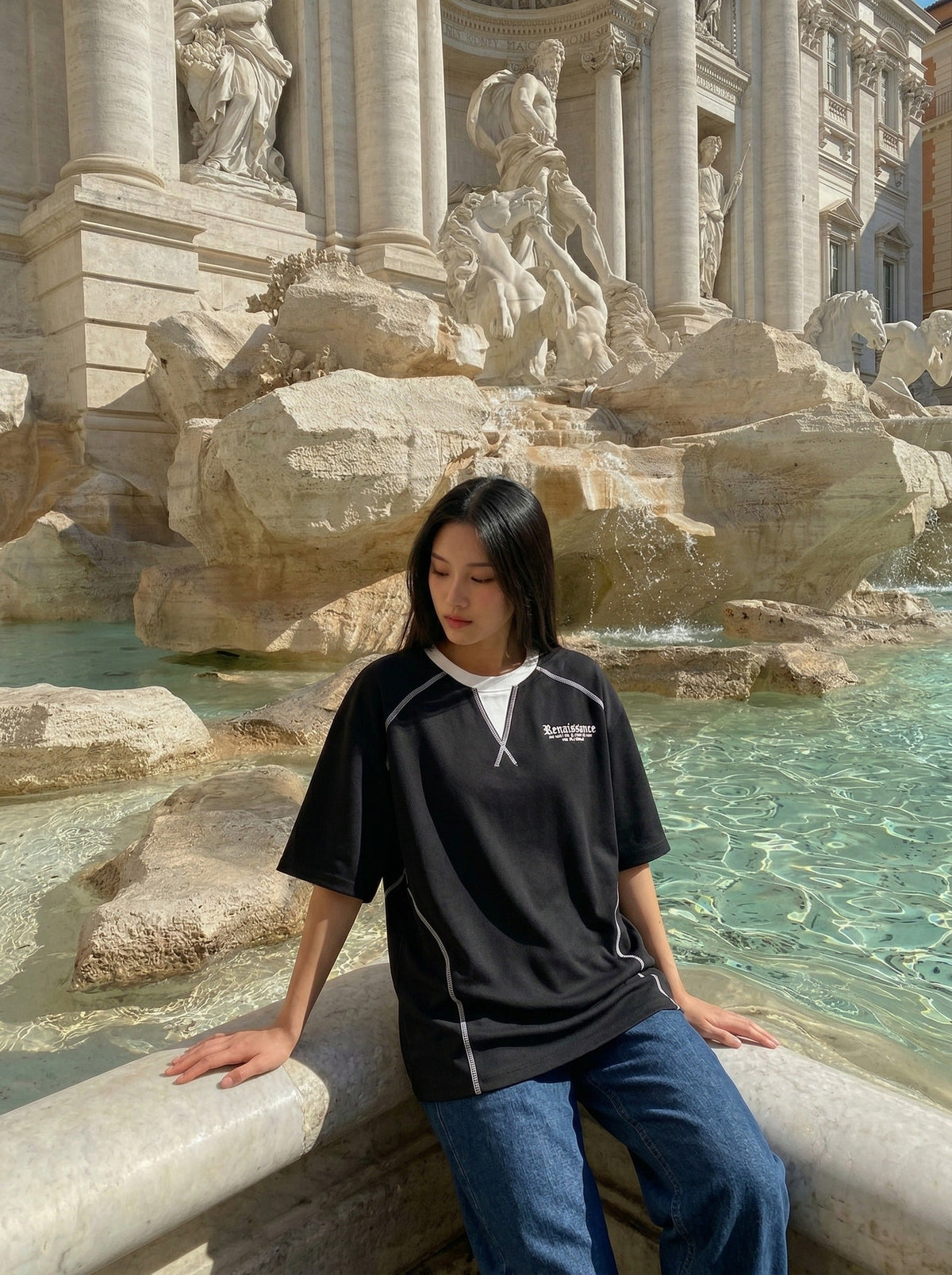 DAXUEN Gothic stitch short-sleeve T-shirt — model photo