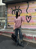DAXUEN Gothic Striped Graphic T-Shirt | DAXUEN — model photo