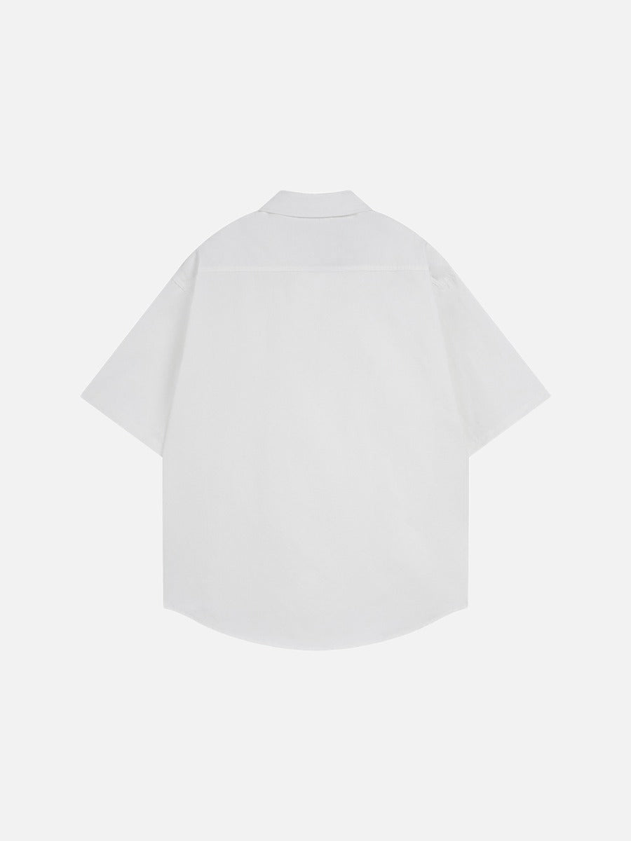 DAXUEN Gothic text button-up shirt in black and white