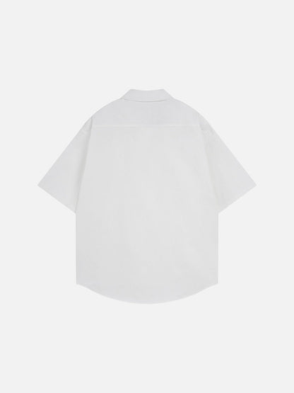DAXUEN Gothic text button-up shirt in black and white