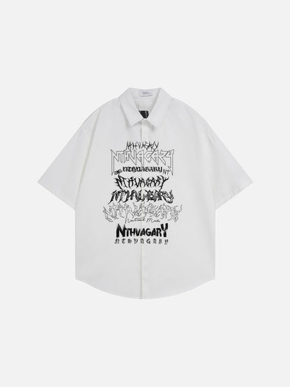 DAXUEN Gothic text button-up shirt in black and white
