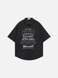 DAXUEN Gothic text button-up shirt in black and white