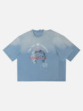 DAXUEN light blue gradient wash abstract face graphic tee