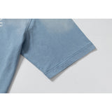 DAXUEN light blue gradient wash abstract face graphic tee
