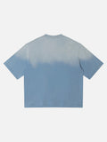 DAXUEN light blue gradient wash abstract face graphic tee