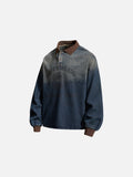 DAXUEN blue gradient denim polo shirt with graphic