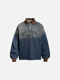 DAXUEN blue gradient denim polo shirt with graphic