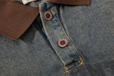 DAXUEN blue gradient denim polo shirt with graphic