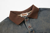 DAXUEN blue gradient denim polo shirt with graphic