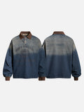 DAXUEN blue gradient denim polo shirt with graphic