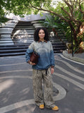 DAXUEN blue gradient denim polo shirt with graphic — model photo