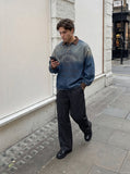 DAXUEN blue gradient denim polo shirt with graphic — model photo