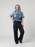 DAXUEN Short-sleeved gradient denim shirt — model photo