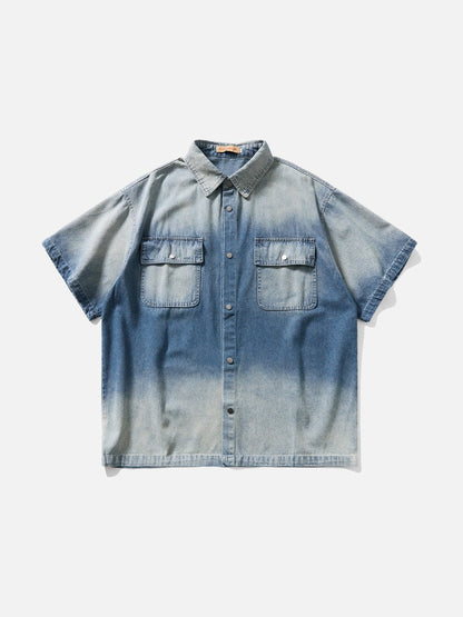 DAXUEN Short-sleeved gradient denim shirt