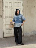 DAXUEN Short-sleeved gradient denim shirt — model photo