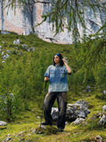 DAXUEN Short-sleeved gradient denim shirt — model photo