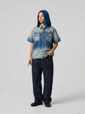 DAXUEN Short-sleeved gradient denim shirt — model photo