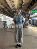 DAXUEN Short-sleeved gradient denim shirt — model photo