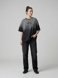 DAXUEN Gradient distressed crew neck t-shirt with gothic embroidery — model photo