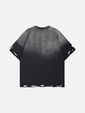 DAXUEN Gradient distressed crew neck t-shirt with gothic embroidery