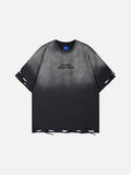 DAXUEN Gradient distressed crew neck t-shirt with gothic embroidery