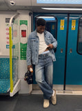 DAXUEN Gradient fade wide-leg denim jeans — model photo
