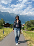 DAXUEN Gradient fade wide-leg denim jeans — model photo
