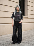 DAXUEN dark grey acid-wash oversized clasped hands graphic t-shirt — model photo
