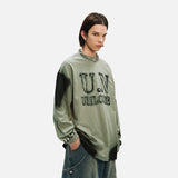 DAXUEN Oversized long-sleeve crewneck pullover with gradient color blocking — model photo