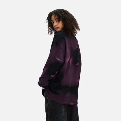 DAXUEN Black and purple gradient oversized long sleeve tee — model photo