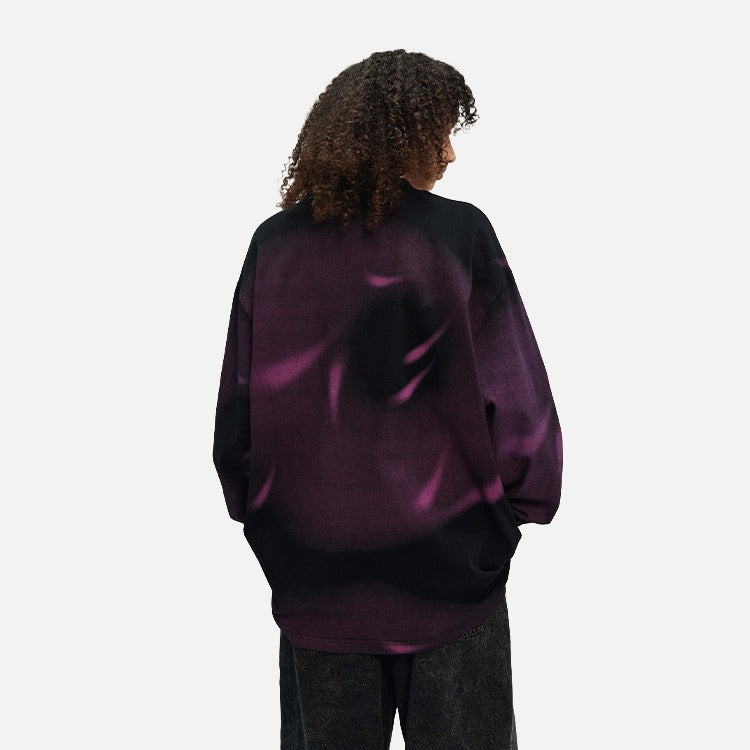 DAXUEN Black and purple gradient oversized long sleeve tee — model photo