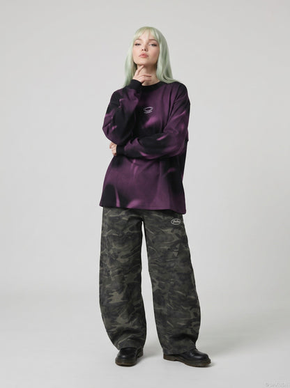 DAXUEN Black and purple gradient oversized long sleeve tee — model photo