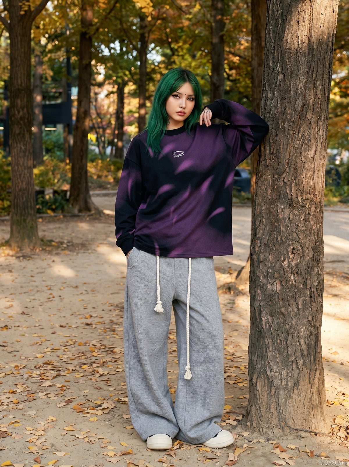 DAXUEN Black and purple gradient oversized long sleeve tee