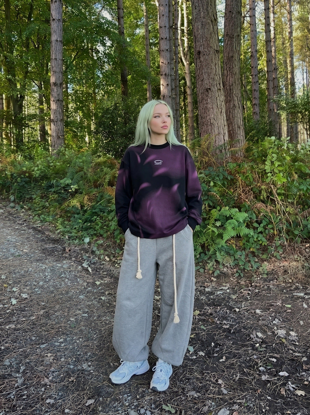 DAXUEN Black and purple gradient oversized long sleeve tee